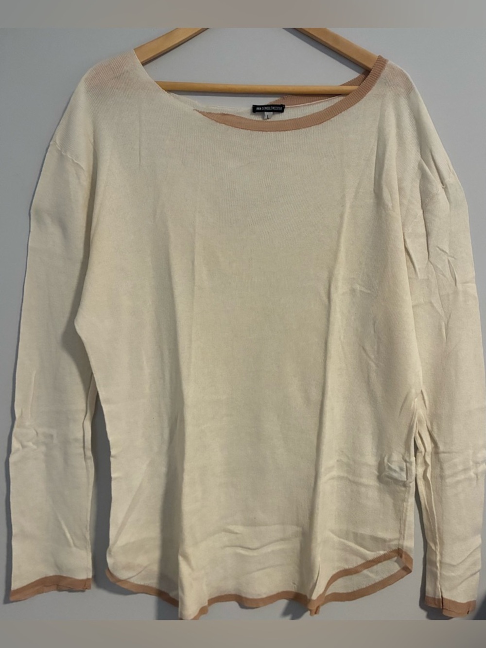 Ann Demeulemeester Cream Knit Top with Beige Trim